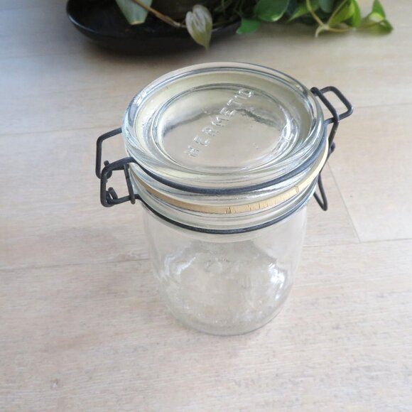Hermetic Clear Glass Canister Jar 3/4L With Rubber Seal & Wire Hinged Lid Italy - Picture 13 of 15